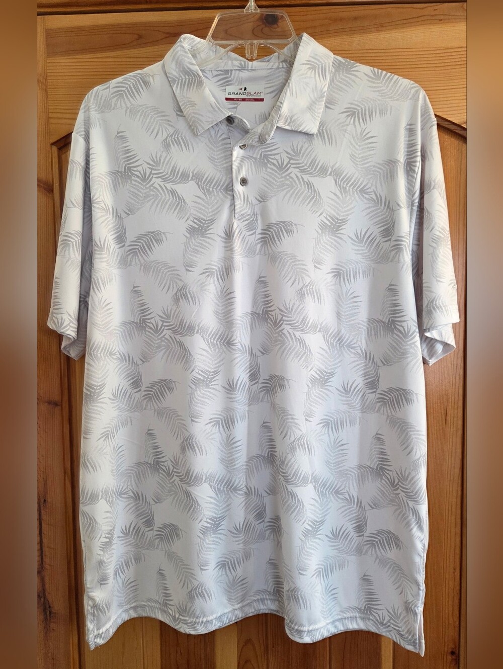 Mens Grand Slam Polo Shirt XL White Light Gray Palm Polyester Wicking Golf  NWOT